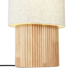 QAZQA Wohnzimmerlampen|Stehlampen*Japandi Stehleuchte Holz mit Leinenschirm 70cm - Lamel