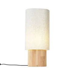 QAZQA Wohnzimmerlampen|Stehlampen*Japandi Stehleuchte Holz mit Leinenschirm 70cm - Lamel