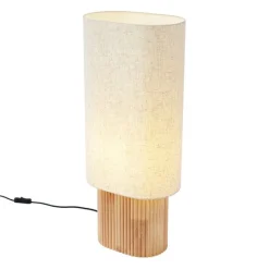 QAZQA Wohnzimmerlampen|Stehlampen*Japandi Stehleuchte Holz mit Leinenschirm 70cm - Lamel