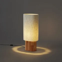 QAZQA Wohnzimmerlampen|Stehlampen*Japandi Stehleuchte Holz mit Leinenschirm 70cm - Lamel