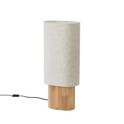 QAZQA Wohnzimmerlampen|Stehlampen*Japandi Stehleuchte Holz mit Leinenschirm 70cm - Lamel