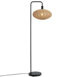 QAZQA Schlafzimmerlampen|Esszimmerlampen*Japandi Stehleuchte schwarz mit braunem Stoffschirm - Bida