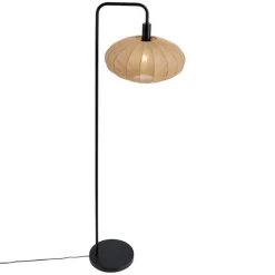 QAZQA Schlafzimmerlampen|Esszimmerlampen*Japandi Stehleuchte schwarz mit braunem Stoffschirm - Bida