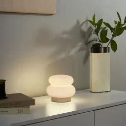 QAZQA Schlafzimmerlampen|Wohnzimmerlampen*Japandi Tischleuchte Beige mit Opalglas 15cm - Miele