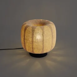 QAZQA Tischlampen|Wohnzimmerlampen*Japandi Tischleuchte schwarz mit beigem Leinenschirm 27cm - Nami