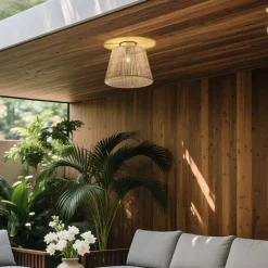 QAZQA Gartenbeleuchtung|Deckenleuchten Außen*Japandi-Deckenleuchte für den Außenbereich mit beigem Seil IP54 - Jayla