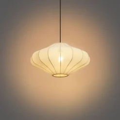 QAZQA Schlafzimmerlampen|Küchenlampen*Japandi-Hängelampe Beige mit Stoffschirm 50cm - Plu