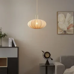QAZQA Schlafzimmerlampen|Küchenlampen*Japandi-Hängelampe Beige mit Stoffschirm - Bida