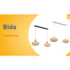 QAZQA Pendelleuchten|Wohnzimmerlampen*Japandi-Hängelampe schwarz mit braunem Stoffschirm 2-flammig - Bida