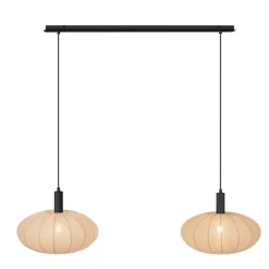 QAZQA Pendelleuchten|Wohnzimmerlampen*Japandi-Hängelampe schwarz mit braunem Stoffschirm 2-flammig - Bida