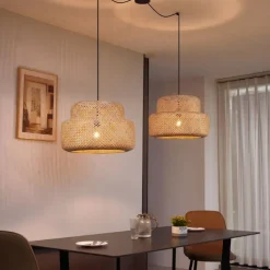 QAZQA Schlafzimmerlampen|Küchenlampen*Japandi-Pendelleuchte Schwarz mit Bambus 2-flammig - Kea