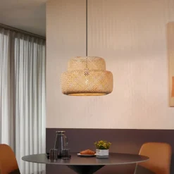 QAZQA Schlafzimmerlampen|Küchenlampen*Japandi-Pendelleuchte Schwarz mit Bambus - Kea