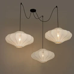 Kinder QAZQA Kinderzimmerlampen|Pendelleuchten*Japandi-Pendelleuchte weiß 50 cm 3-flammig - Plu