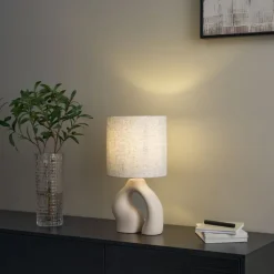 QAZQA Schlafzimmerlampen|Wohnzimmerlampen*Japandi-Tischleuchte Beige mit Leinenschirm - Dahlia