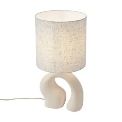 QAZQA Schlafzimmerlampen|Wohnzimmerlampen*Japandi-Tischleuchte Beige mit Leinenschirm - Dahlia