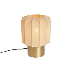 QAZQA Tischlampen|Wohnzimmerlampen*Japandi-Tischleuchte Gold mit beigem Schirm - Pluni