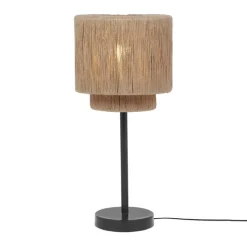 Trio Leuchten Tischlampen|Wohnzimmerlampen*Japandi-Tischleuchte schwarz mit braunem Seil - Smilla