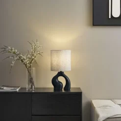 QAZQA Tischlampen|Wohnzimmerlampen*Japandi-Tischleuchte schwarz mit Leinenschirm - Dahlia