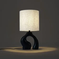 QAZQA Tischlampen|Wohnzimmerlampen*Japandi-Tischleuchte schwarz mit Leinenschirm - Dahlia