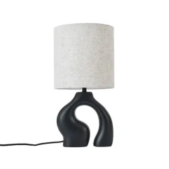 QAZQA Tischlampen|Wohnzimmerlampen*Japandi-Tischleuchte schwarz mit Leinenschirm - Dahlia