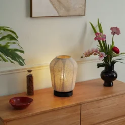 QAZQA Tischlampen|Wohnzimmerlampen*Japandi-Tischleuchte schwarz mit beigefarbenem Leinenschirm 21,5 cm - Nami