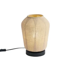 QAZQA Tischlampen|Wohnzimmerlampen*Japandi-Tischleuchte schwarz mit beigefarbenem Leinenschirm 21,5 cm - Nami