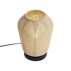 QAZQA Tischlampen|Wohnzimmerlampen*Japandi-Tischleuchte schwarz mit beigefarbenem Leinenschirm 21,5 cm - Nami
