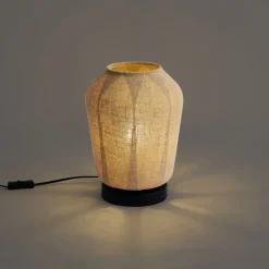 QAZQA Tischlampen|Wohnzimmerlampen*Japandi-Tischleuchte schwarz mit beigefarbenem Leinenschirm 21,5 cm - Nami
