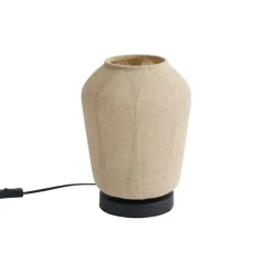 QAZQA Tischlampen|Wohnzimmerlampen*Japandi-Tischleuchte schwarz mit beigefarbenem Leinenschirm 21,5 cm - Nami