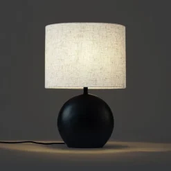 QAZQA Tischlampen|Wohnzimmerlampen*Japandi-Tischleuchte schwarz mit Leinenschirm - Timo