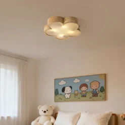 Kinder QAZQA Kinderzimmerlampen|Deckenleuchten*Kinderzimmer-Deckenleuchte Holz mit Weiß - Lucille