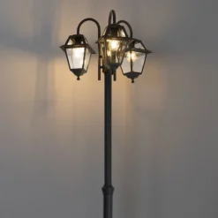 QAZQA Gartenbeleuchtung|Laternen Außen*Klassische Außenlaterne schwarz 235 cm 3-Licht IP44 - Berta