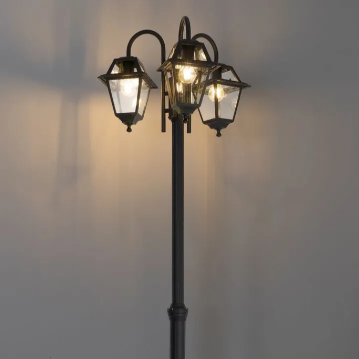 QAZQA Gartenbeleuchtung|Laternen Außen*Klassische Außenlaterne schwarz 235 cm 3-Licht IP44 - Berta
