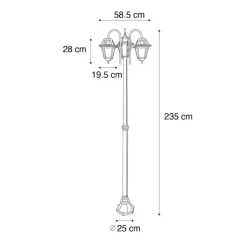 QAZQA Gartenbeleuchtung|Laternen Außen*Klassische Außenlaterne schwarz 235 cm 3-Licht IP44 - Berta