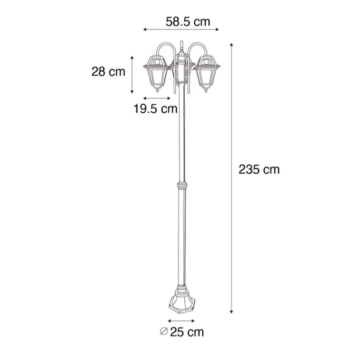 QAZQA Gartenbeleuchtung|Laternen Außen*Klassische Außenlaterne schwarz 235 cm 3-Licht IP44 - Berta