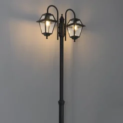 QAZQA Gartenbeleuchtung|Laternen Außen*Klassische Außenlaterne schwarz 235 cm 2-Licht IP44 - Berta