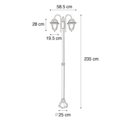 QAZQA Gartenbeleuchtung|Laternen Außen*Klassische Außenlaterne schwarz 235 cm 2-Licht IP44 - Berta