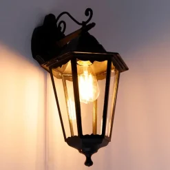 QAZQA Außenwandleuchten|Gartenbeleuchtung*Klassische Außenwandlaterne schwarz IP44 - Havana Down