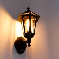 QAZQA Gartenbeleuchtung|Außenleuchten Mit Sensor*Klassische Außenwandleuchte schwarz mit Bewegungssensor - New Haven