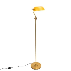 QAZQA Stehlampen|Wohnzimmerlampen*Klassische Banker Stehleuchte Bronze mit gelbem Glas - Banker