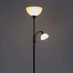 QAZQA Stehlampen|Wohnzimmerlampen*Klassische braune Stehlampe mit Leselampe – Dallas