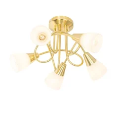 QAZQA Deckenleuchten|Wohnzimmerlampen*Klassische Deckenleuchte Gold mit Opalglas 5-flammig - Inez