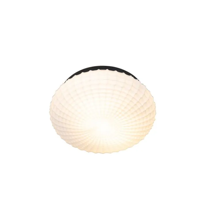 QAZQA Deckenleuchten Außen|Deckenleuchten*Klassische Deckenleuchte schwarz mit Opalglas 30 cm IP44 - Nohmi