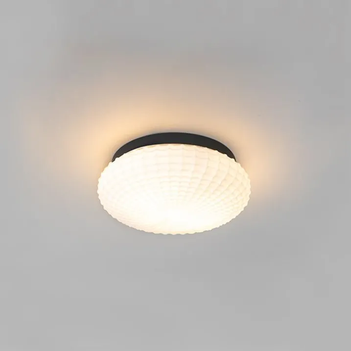 QAZQA Deckenleuchten Außen|Deckenleuchten*Klassische Deckenleuchte schwarz mit Opalglas 30 cm IP44 - Nohmi