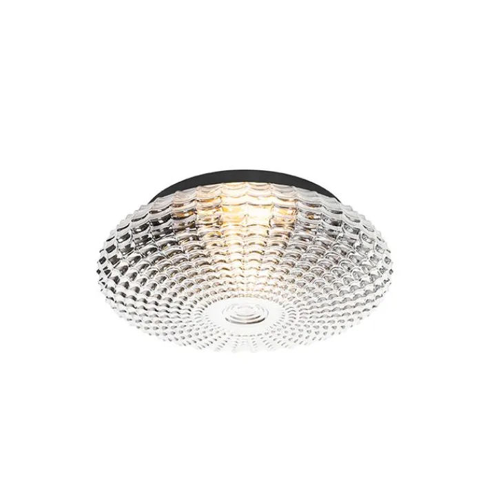 QAZQA Deckenleuchten Außen|Deckenleuchten*Klassische Deckenleuchte schwarz mit Rauchglas 35 cm IP44 - Nohmi