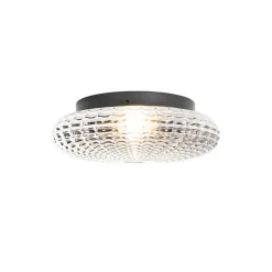 QAZQA Deckenleuchten Außen|Deckenleuchten*Klassische Deckenleuchte schwarz mit Rauchglas 35 cm IP44 - Nohmi