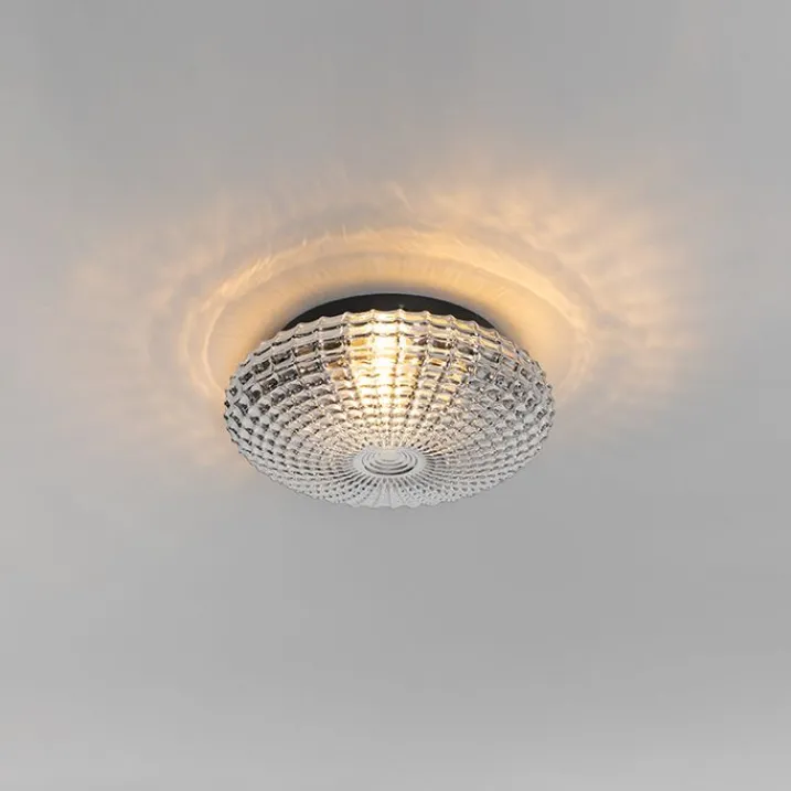 QAZQA Deckenleuchten Außen|Deckenleuchten*Klassische Deckenleuchte schwarz mit Rauchglas 23 cm IP44 - Nohmi