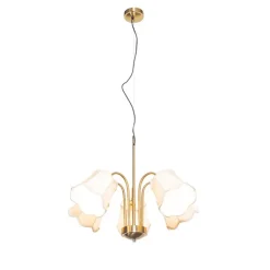 QAZQA Pendelleuchten|Wohnzimmerlampen*Klassische Hängelampe aus Messing mit weißem Lampenschirm 5-flammig - Nona