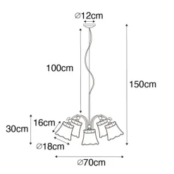 QAZQA Pendelleuchten|Wohnzimmerlampen*Klassische Hängelampe aus Messing mit weißem Lampenschirm 5-flammig - Nona