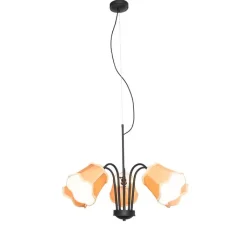 QAZQA Pendelleuchten|Wohnzimmerlampen*Klassische Hängelampe schwarz mit Lampenschirm gold 5-flammig - Nona